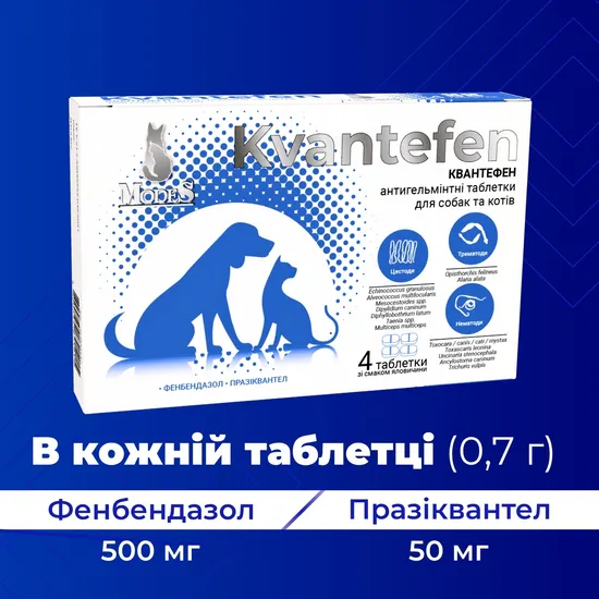 КВАНТЕФЕН (Kvantefen) антигельмінтні таблетки для собак та котів (4 табл.),  MODES