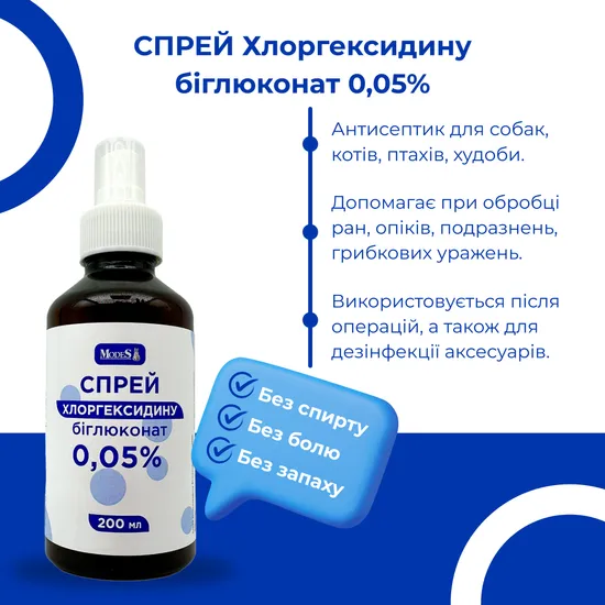 Спрей хлоргексидину біглюконат для тварин 0,05%, 200 мл, MODES