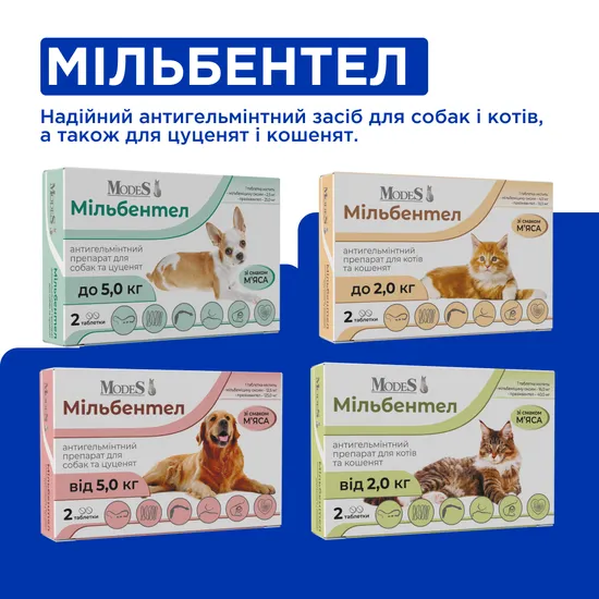 Мільбентел антигельмінтні таблетки для цуценят і собак від 5,0 кг, MODES