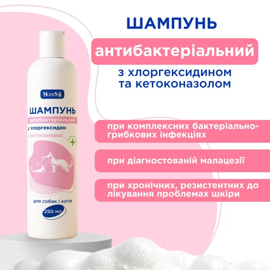 Шампунь антибактеріальний з хлоргексидином і кетоконазолом для собак і котів, 250 мл, MODES