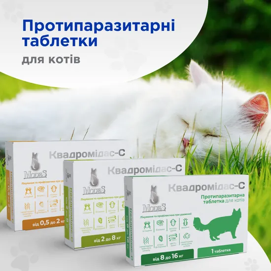 Квадромідас — C протипаразитарні таблетки для котів 2-8 кг, 0,4 г, MODES 