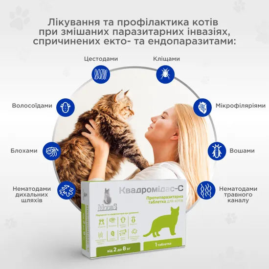 Квадромідас — C протипаразитарні таблетки для котів 8-16 кг, 0,8 г, MODES