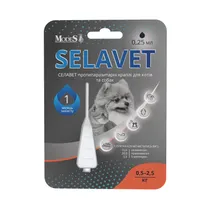 Селавет (Selavet) протипаразитні краплі для собак та котів від 0,5 кг до 2,5 кг, 0,25 мл, MODES