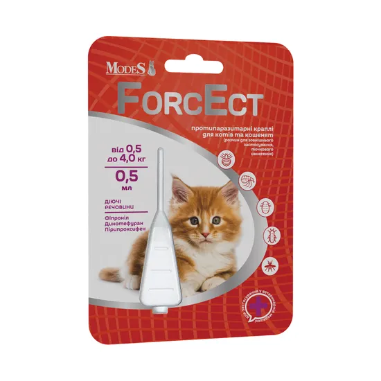 ФорсЕкт (ForcEct) протипаразитарні краплі для котів та кошенят 0,5-4,0 кг, 0,5 мл, MODES