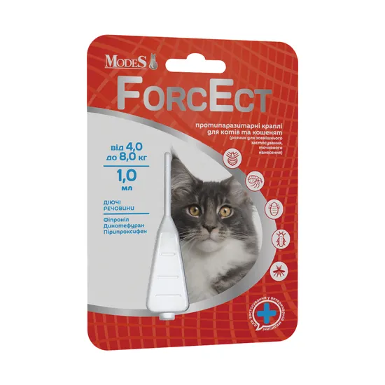 ФорсЕкт (ForcEct) протипаразитарні краплі для котів та кошенят 4,0-8,0 кг, 1,0 мл, MODES