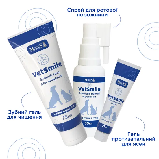 Ветсмайл (VetSmile) гель протизапальний для ясен (для собак та котів), 25 мл,MODES