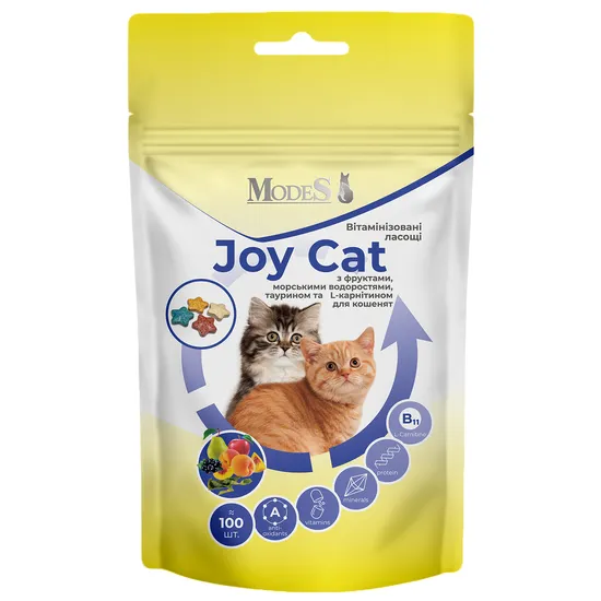 Joy Cat Вітамінізовані ласощі з фруктами , морськими водоростями, таурином та L-карнітином для кошенят, MODES