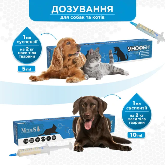УНОФЕН антигельмінтна суспензія для тварин 5 мл, MODES