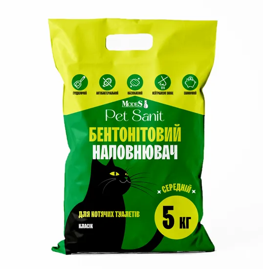 Бентонітовий наповнювач для котячих туалетів PetSanit середній, 5 кг, MODES