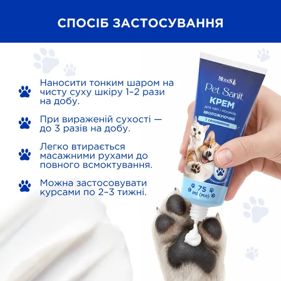 Pet Sanit Крем для лап і носиків з сечовиною, зволожуючий для тварин, 75 мл, MODES